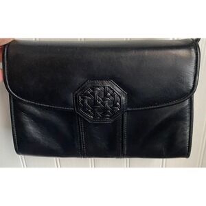 Barbara Bolan Too Black Leather Octagon Weave Flap Clutch Shoulder Bag Vintage
